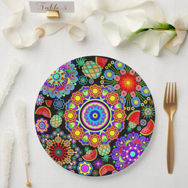Mandalas & Exotic Fruits Pattern   Paper Plates (Wedding)