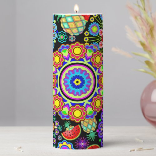 Mandalas  Exotic Fruits Pattern   Pillar Candle