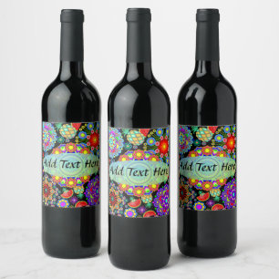 Mandalas & Exotic Fruits Pattern Wine Label
