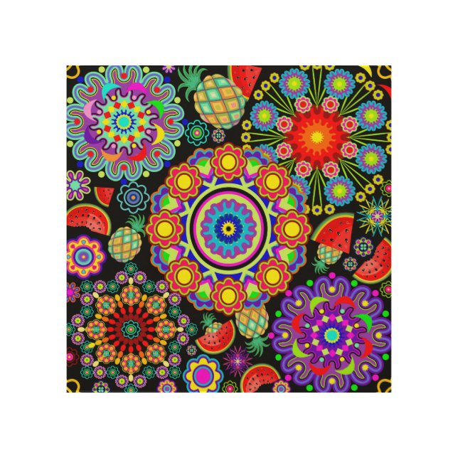 Mandalas & Exotic Fruits Pattern   Wood Wall Art (Front)