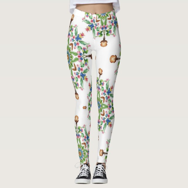 Mandalas Formed From Floral Seamless Pattern Leggings (Front)