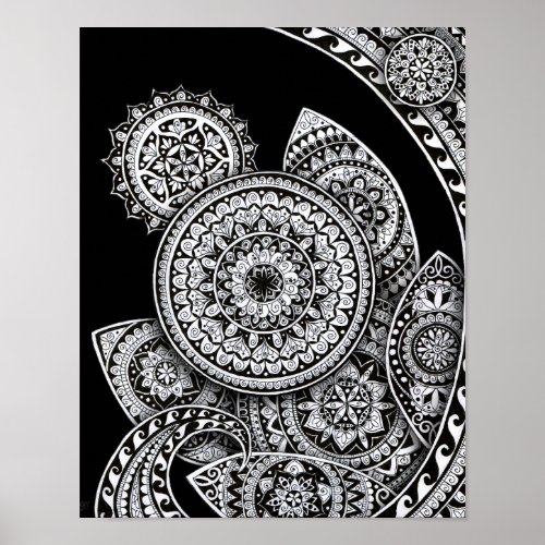 Mandalas In Bloom Original Black  White Artwork Poster