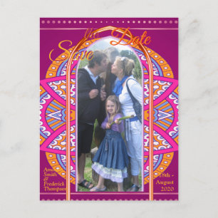 Mandalas in Cerise Pinks & maching repeat patterns Announcement Postcard