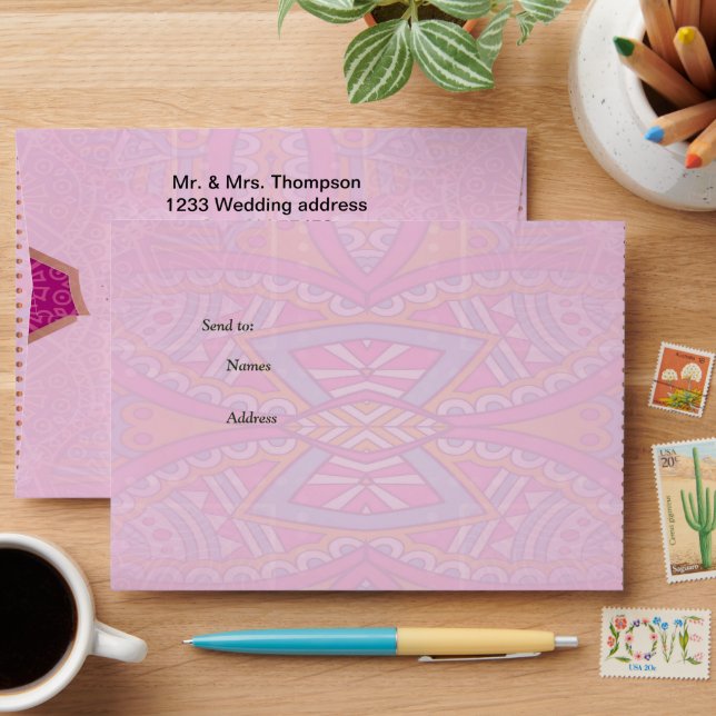 Mandalas in Cerise Pinks & matching repeat pattern Envelope (Desk)