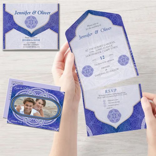 Mandalas in Mix Blue  Navy background Invitation