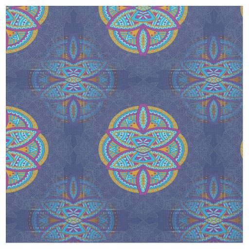 Mandalas in mixed Blue repeat patterns Fabric