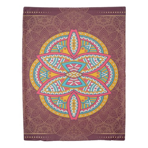 Mandalas in mixed Maroon repeat patterns Duvet Cover
