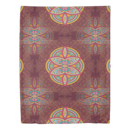 Mandalas in mixed Maroon repeat patterns Duvet Cover