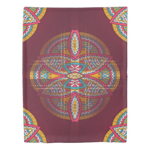 Mandalas in mixed Maroon repeat patterns Duvet Cover