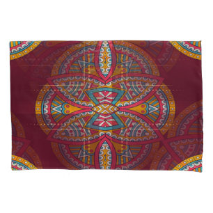Mandalas in mixed Maroon repeat patterns Pillow Case
