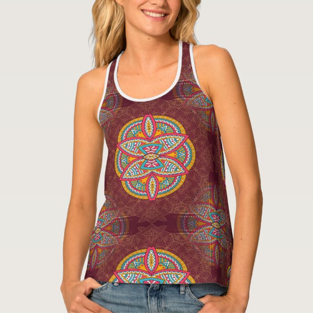 Mandalas in mixed Maroon repeat patterns Tank Top (Front)