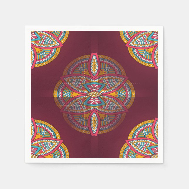 Mandalas in Mixed Maroons - Red & Repeat patterns Napkins (Front)