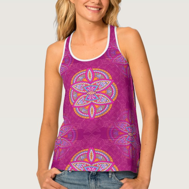 Mandalas in mixed Pink repeat patterns Tank Top (Front)