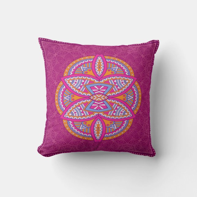 Mandalas in mixed Pink repeat patterns Throw Pillow (Front)