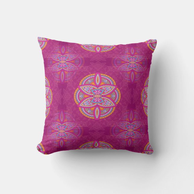 Mandalas in mixed Pink repeat patterns Throw Pillow (Front)