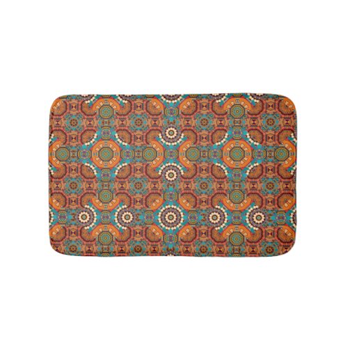 Mandalas Kaleidoscope Brown Blue Orange Bath Mat