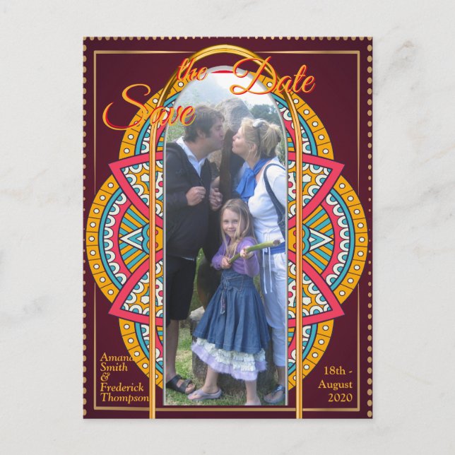 Mandalas on a Maroon background  Announcement Postcard (Front)