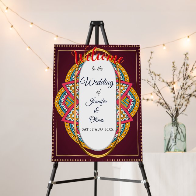 Mandalas on a Maroon background  Foam Board (In Situ (Stand))
