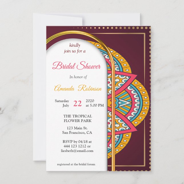 Mandalas on a Maroon background Invitation (Front)