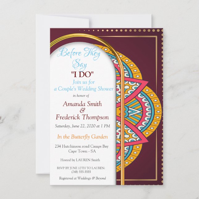 Mandalas on a Maroon background Invitation (Front)