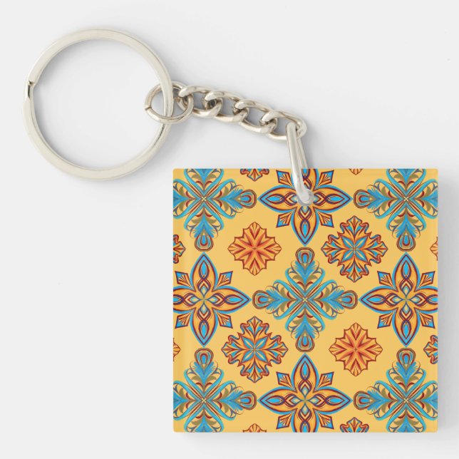 Mandalas on amber yellow keychain (Front)