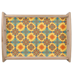 Mandalas on amber yellow serving tray