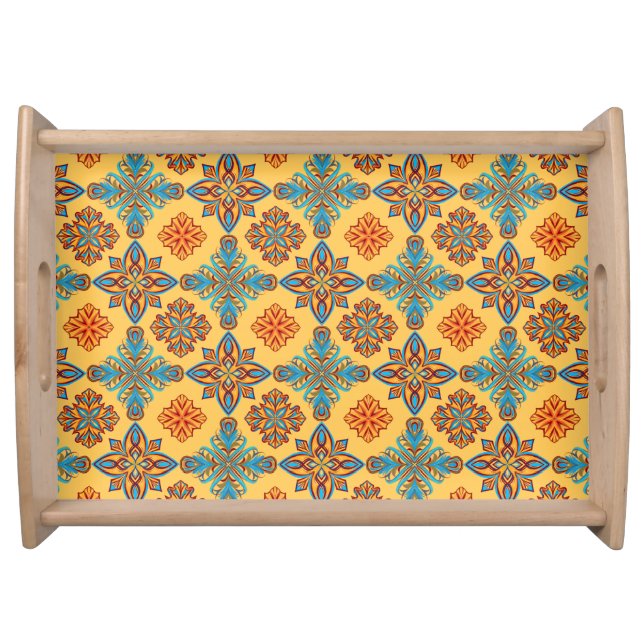 Mandalas on amber yellow serving tray (Front)