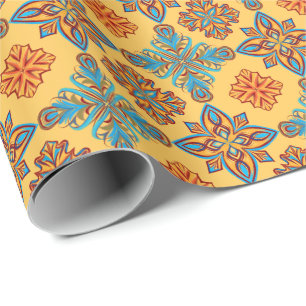 Mandalas on amber yellow wrapping paper