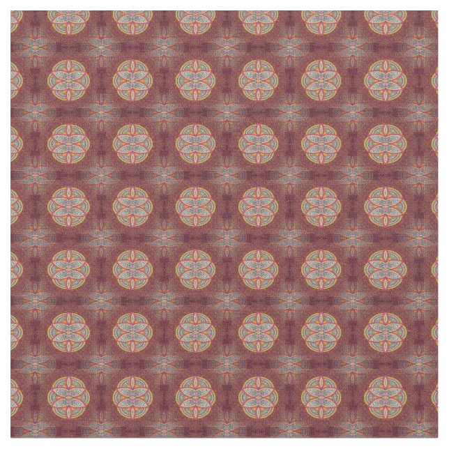 Mandalas on Maroon repeat patterns Fabric (Close Up)