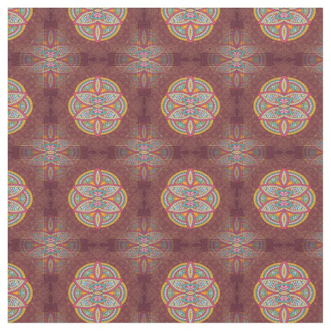 Mandalas on Maroon repeat patterns Fabric (Close Up)