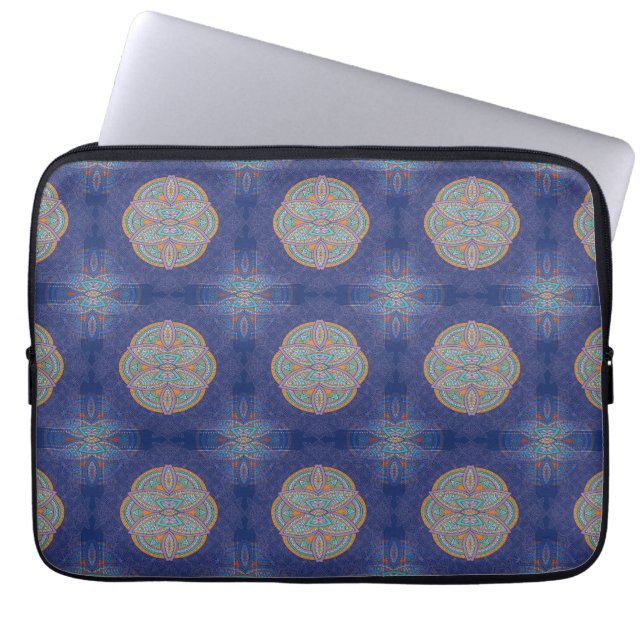 Mandalas on Navy Blue repeat design Laptop Sleeve (Front)