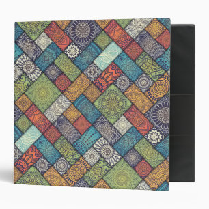 Mandalas squares rectangles muted colors pattern 3 ring binder