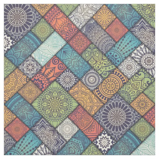 Mandalas squares rectangles muted colors pattern fabric
