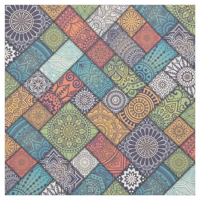 Mandalas squares rectangles muted colors pattern fabric (Swatch)