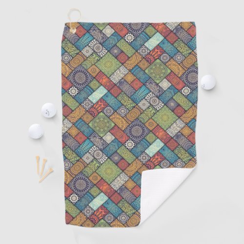 Mandalas squares rectangles muted colors pattern golf towel