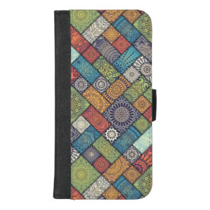 Mandalas squares rectangles muted colors pattern iPhone 8/7 plus wallet case
