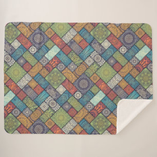 Mandalas squares rectangles muted colors pattern sherpa blanket