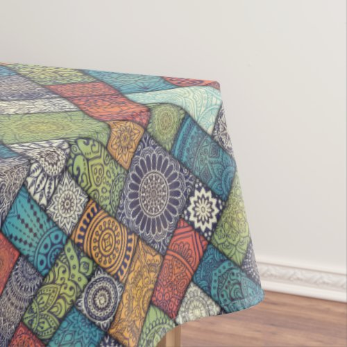 Mandalas squares rectangles muted colors pattern tablecloth