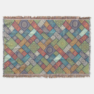 Mandalas squares rectangles muted colors pattern throw blanket