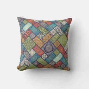 Mandalas squares rectangles muted colors pattern throw pillow