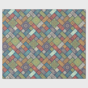 Mandalas squares rectangles muted colors pattern wrapping paper