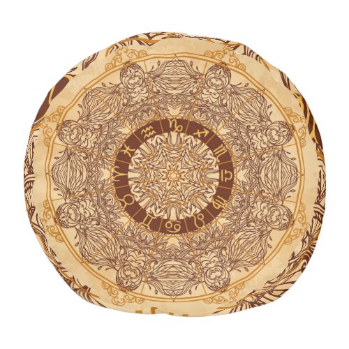 Mandalas zodiac ornate vintage circle pouf
