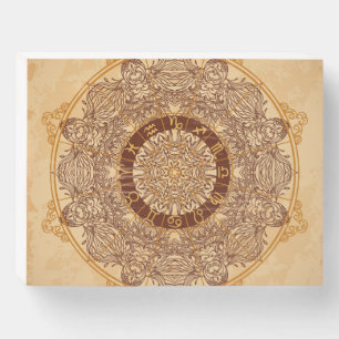 Mandalas, zodiac, ornate, vintage circle. wooden box sign