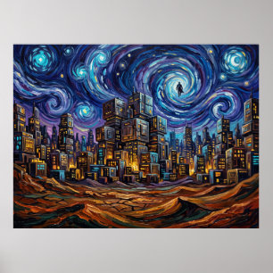 Mandalore Starry Night Sci-Fi Landscape Poster