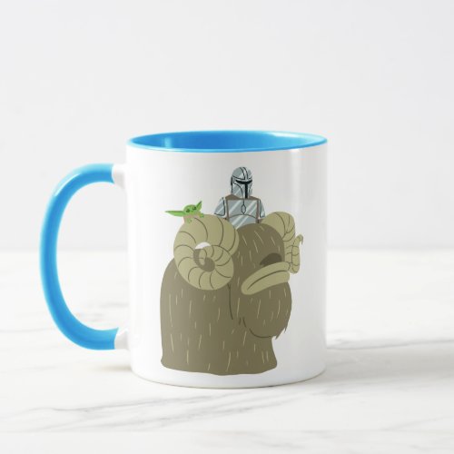 Mandalorian and Child Riding Bantha Illustration Mug