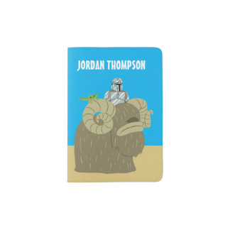 Mandalorian and Child Riding Bantha Illustration Passport Holder