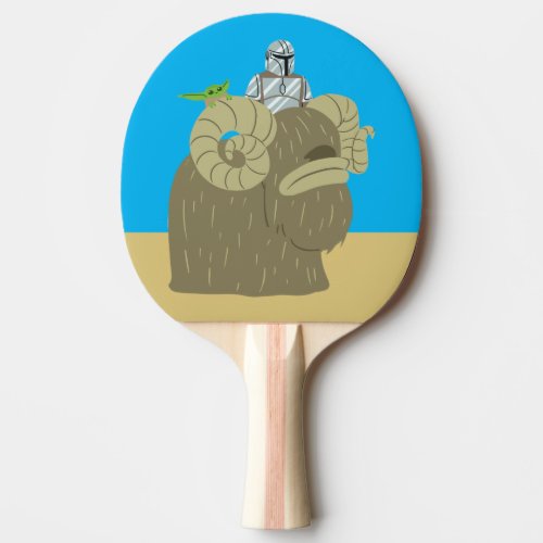 Mandalorian and Child Riding Bantha Illustration Ping Pong Paddle