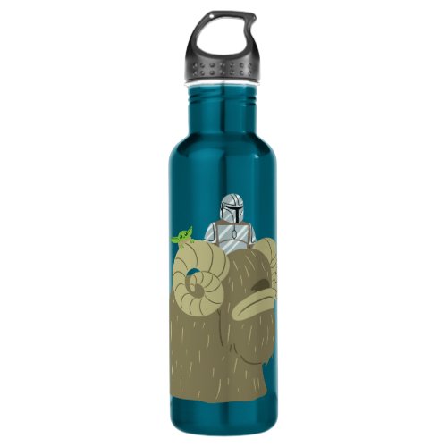 Mandalorian and Child Riding Bantha Illustration Stainless Steel Water Bottle