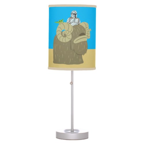 Mandalorian and Child Riding Bantha Illustration Table Lamp