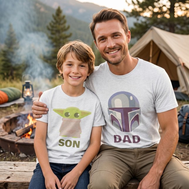 Mandalorian Helmet - Personalized Tri-Blend Shirt (Simulated image of father and son wearing family t-shirts)